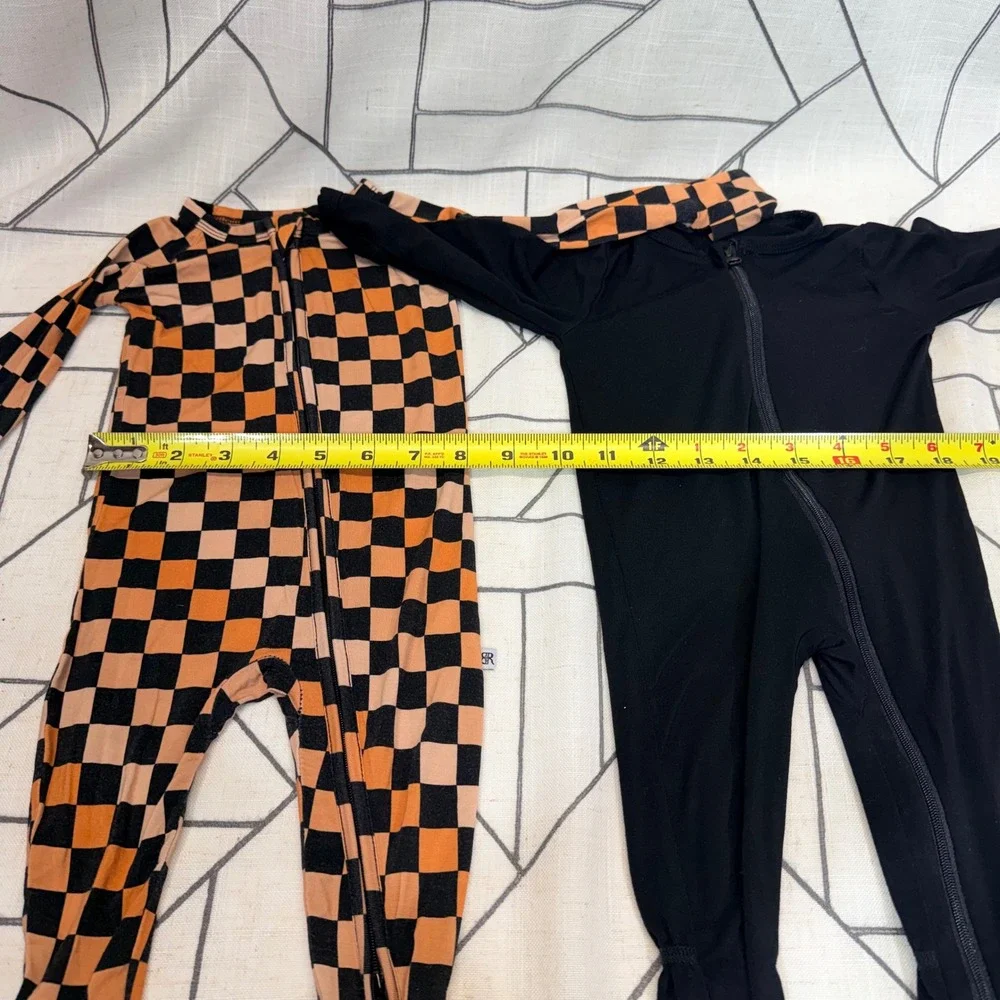 Bums & Roses Guisby Footie Sleepers 3-6 Months Black Orange Checkered Bamboo Set